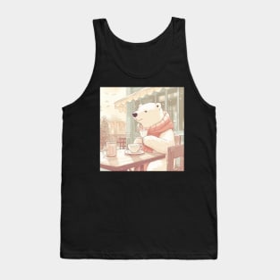 Polar Bear at Cafe, Kawaii, French Style, Coffee, Tea Tank Top